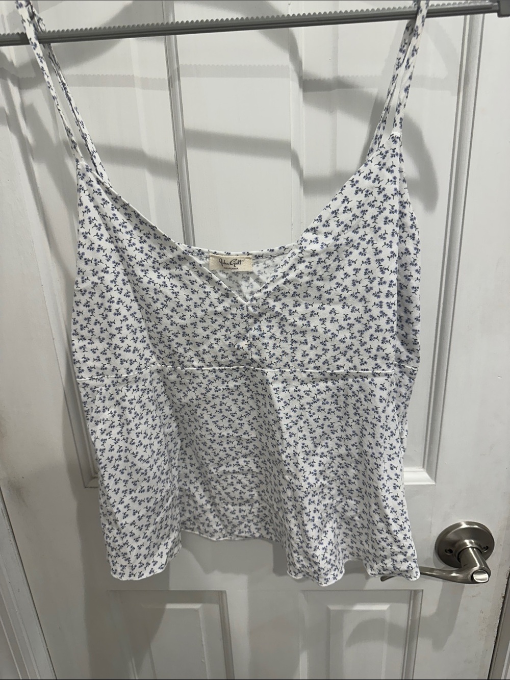 Brandy Melville White Cami with Small Blue Floral Print